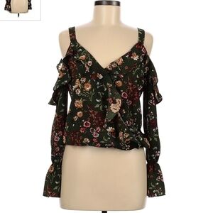 Moa Moa Green Floral Blouse Top Cold Off The Shoulder Women's Size Medium M EUC